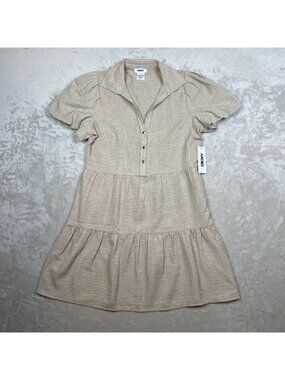 DKNY Womens Beige Tiered Short Sleeve Dress Size 4 100% Polyester